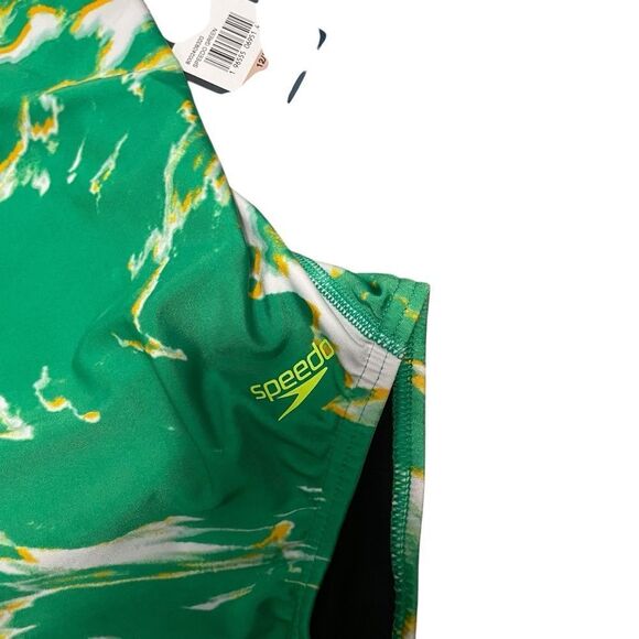 Speedo Cyclone Swirl Flyback Performance Swimsuit Green Size 12 NWT - Picture 3 of 6